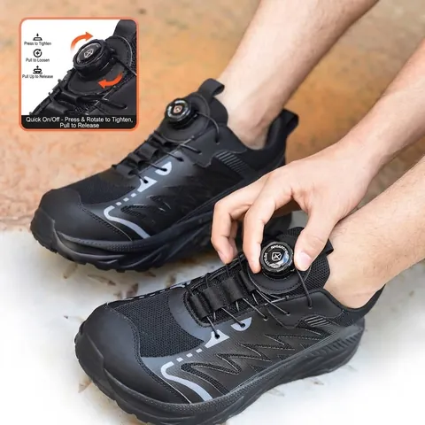Widened Steel Toe Safety Shoes With Twist-Lock Rotary Buckle Puncture Proof Kevlar Midsole Breathable Mesh EVA Sole Work Shoes