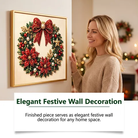 DIY 5D Christmas Acrylic Diamond Pearl Painting with Wood Frame Santa Claus Reindeer Wreath Stocking Decoration Home Wall Art Gift