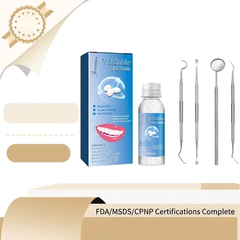 Temporary Tooth Repair Kit With Moldable Resin Thermal Beads And Stainless Steel Dental Tools Set For Missing Gaps Teeth Halloween Fake Teeth DIY Dental Care