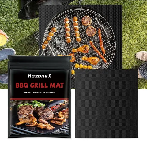 HozoneX BBQ Grill Mat Non-Stick Heat Resistant Reusable PTFE Coated Cloth Grilling Mat For Outdoor Camping Kitchen Gas Grill