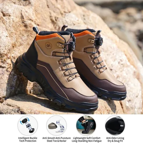 Zapatos de Seguridad de Caña Alta para Hombre Puntera de Acero Botas de Trabajo Resistentes a Perforaciones Transpirables Calzado de Protección