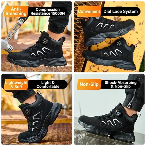 Herren High-top Sicherheitsschuhe Flyknit Stahlkappe Durchtrittsicher Arbeitsschuhe Mit Drehverschluss Leichte Industrie Sneaker