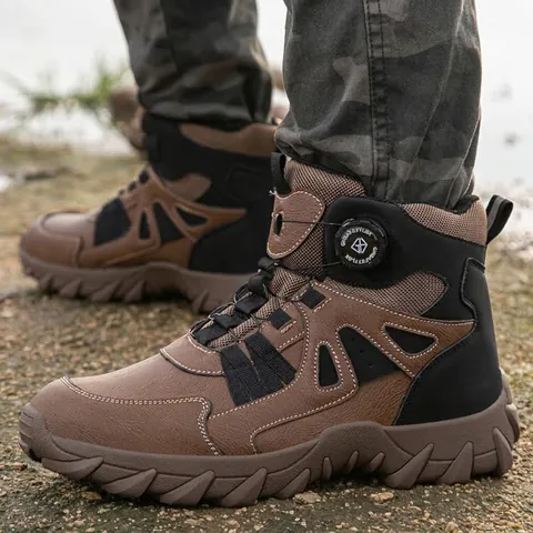 Zapatos de Seguridad de Caña Alta para Hombre Cuero Microfibra Punta de Acero Anti-aplastamiento Antipinchazos Botas de Perilla