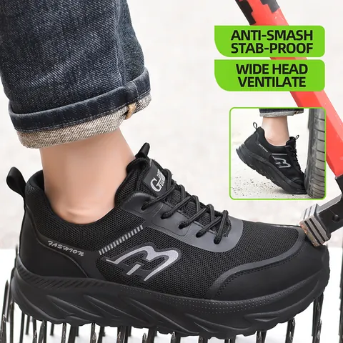 Herren Sicherheitsschuhe Breite Stahlkappe Arbeitsstiefel Durchstichfest Atmungsaktiv Mesh Industrie Bau Leichtgewichtig Anti-Smash Outdoor Sneaker