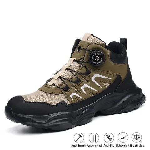 Herren High-top Sicherheitsschuhe Flyknit Stahlkappe Durchtrittsicher Arbeitsschuhe Mit Drehverschluss Leichte Industrie Sneaker