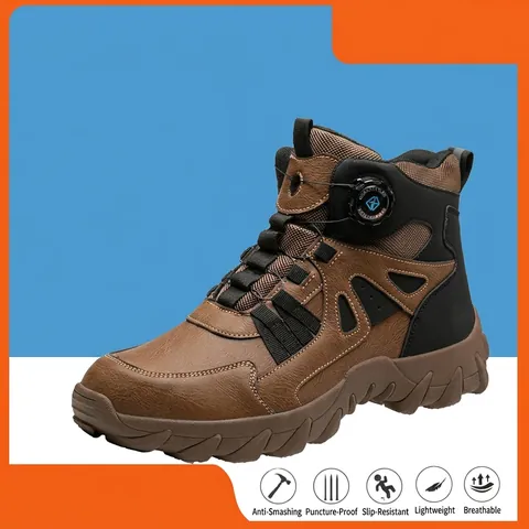 Men's High-Top Safety Shoes Steel Toe Work Boots Puncture Proof Anti-Smash Swivel Buckle Protective Footwear Industrial Boots