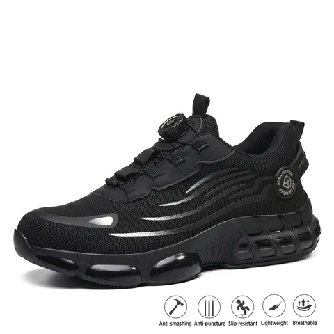 Industrial Safety Shoes Men Steel Toe Cap Puncture Resistant Work Sneakers Knob Lacing Fly-Knit Breathable High-Top Footwear