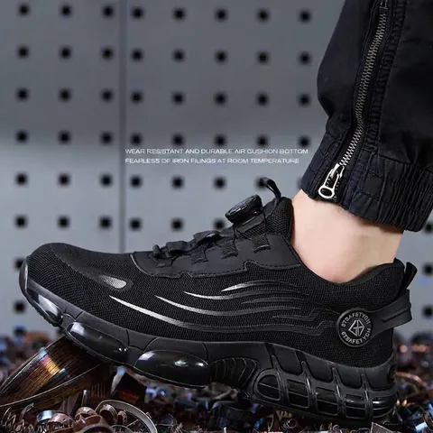Industrial Safety Shoes Men Steel Toe Cap Puncture Resistant Work Sneakers Knob Lacing Fly-Knit Breathable High-Top Footwear