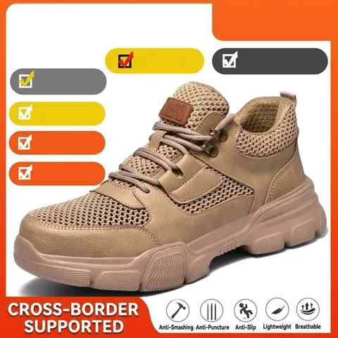 Zapatos de Seguridad Transpirables para Hombres Mujeres Punta de Acero Botas de Trabajo Anti-Aplastamiento Entresuela Kevlar Cuero
