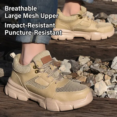 Zapatos de Seguridad Transpirables para Hombres Mujeres Punta de Acero Botas de Trabajo Anti-Aplastamiento Entresuela Kevlar Cuero