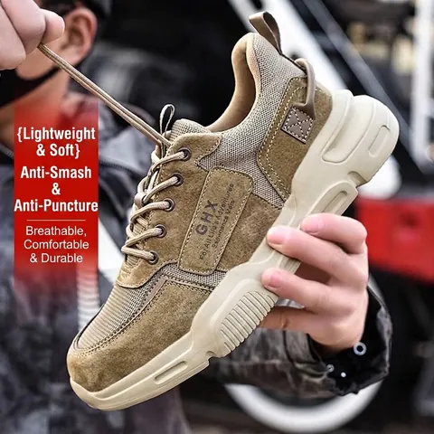 Zapatos de Seguridad Industrial para Hombre Piel de Cerdo Anti-Aplastamiento Resistentes a Perforaciones Botas de Trabajo