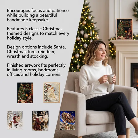 Handmade Christmas 3D Pearl DIY Diamond Painting Kit With Wood Frame Artificial Pearl Inlaid Art Decor Wall Hanging Gift