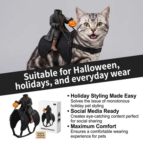 Headless Horseman Style Pet Costume Halloween Funny Light Up Pumpkin Lantern Transformation Outfit For Cats And Small Dogs