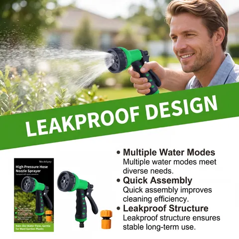 MoonSpry High Pressure Garden Water Gun Nozzle with Multi Adjustable Spray Patterns and Quick Connector for Outdoor Plant Irrigation
