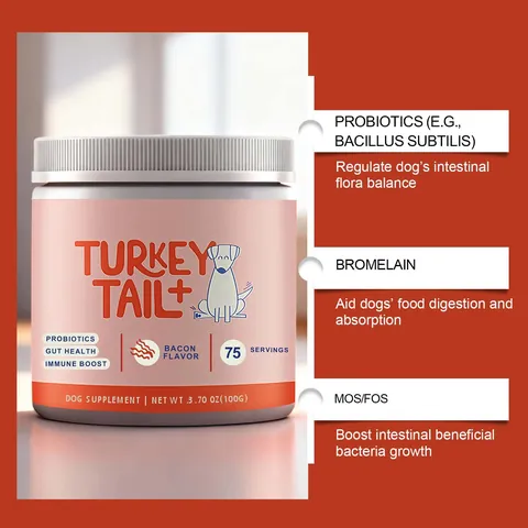 Dog Probiotics Supplement Turkey Tail Gut Digestive Health Immune Support Daily Care Nutrients Bacon Flavor Powder