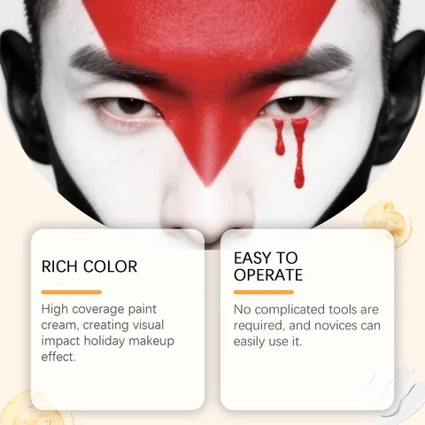 Kit de Peinture Visage et Corps Halloween 3 Couleurs Noir Blanc Rouge Avec 3 Pinceaux Peinture à l'Huile Crémeuse Haute Pigmentation pour Fête Mascarade Maquillage Créatif DIY
