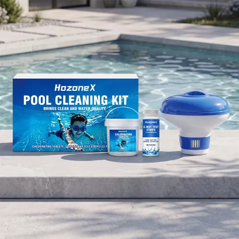 HozoneX Kit Limpieza Piscina Tabletas Cloro Tiras Prueba Agua Con Dispensador Flotante Juego Profesional Mantenimiento Piscina