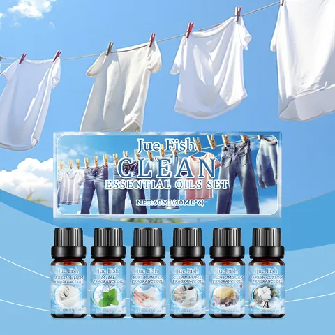 Jue-Fish Cleaning Essential Oils Set Long Lasting Natural Scent Fragrance Oil For Humidifier Aromatherapy Laundry Home Cleaning