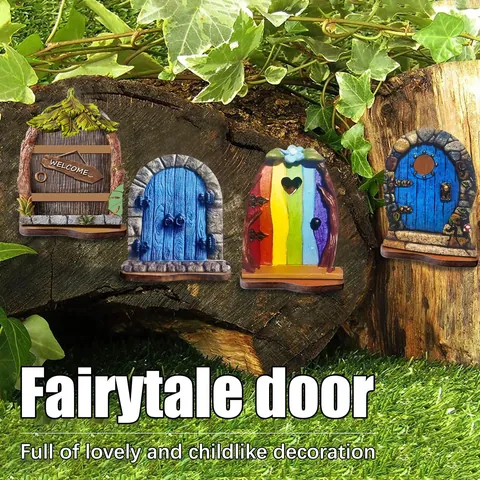 YEGBONG Miniature Garden Fairytale Door 6 Piece Set Wood Gnomes Decoration Tree Yard Outdoor Ornament