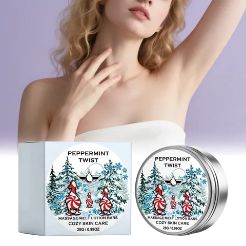 Peppermint Twist Στερεή Λοσιόν Μασάζ Βάλσαμο Σώματος Με Μελισσοκέρι Λάδι Καρύδας Χριστουγεννιάτικο Θέμα Ενυδατική Κρέμα