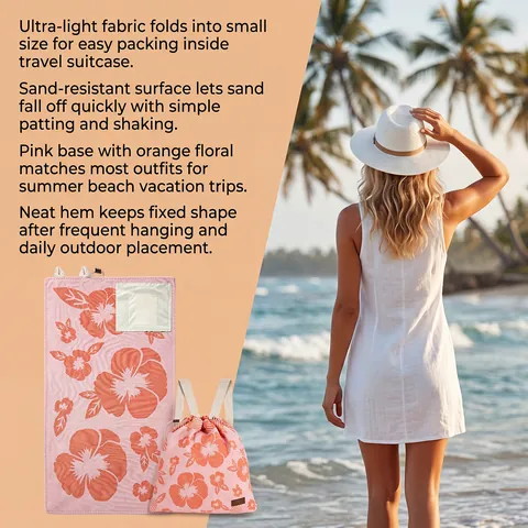 2-in-1 Mikrofaser Strandtuch Rucksack Schnelltrocknend Sandabweisend Blumen Schildkröte Muschel Druck Kordelzug Beutel Outdoor