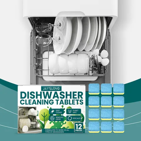 Dishwasher Cleaning Tablets Deep Descaling Odor Removal Stain Cleaner For All Dishwashers Kitchen Dish Detergent Tablets 12 Count