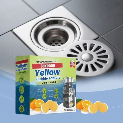 JAKEHOE Yellow Bubble Tablets Pipe Cleaning Tablets For Drain Deodorizing Deep Cleaning Grease Removal Household Kitchen Clog Remover