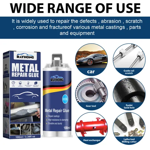 Rayhong 100ml Metallreparaturkleber Industrieller Gusskleber Hitzebeständig Rissdichtung Schweißersatz Füllstoff