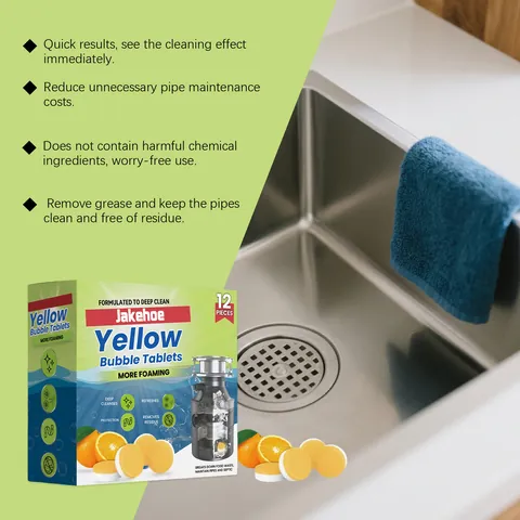 JAKEHOE Yellow Bubble Tablets Pipe Cleaning Tablets For Drain Deodorizing Deep Cleaning Grease Removal Household Kitchen Clog Remover