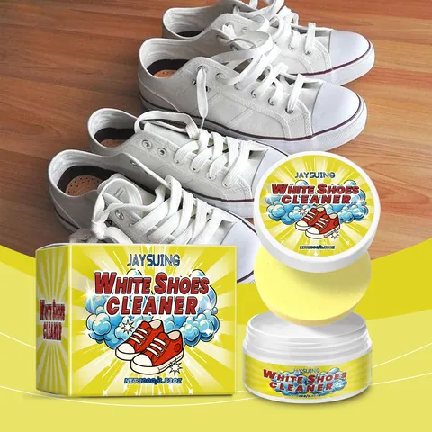 JAYSUING White Shoe Cleaning Cream Mild Decontamination Brightening Maintenance Paste with Sponge for Leather Sneakers
