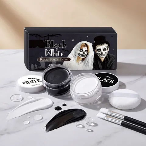 Pintura Facial y Corporal de Halloween Negro Blanco Vampiro Payaso Efectos Especiales Kit de Maquillaje Con Pinceles y Esponja