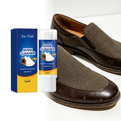 Jue Fish 60ml Shoe Cleaner Stain Remover 2-in-1 Quick Cleaning Solution With Brush Head For Leather Canvas Sneakers Maintenance