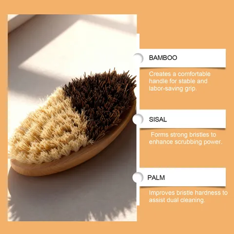 Natural Bamboo Vegetable Brush Kitchen Cleaning Tool with Sisal and Palm Fiber Bristles for Fruit Scrubber Root Vegetable
