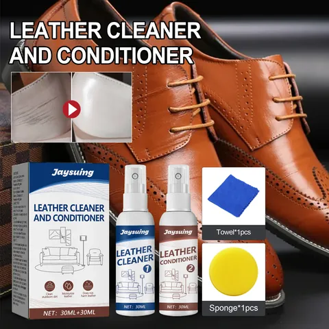 Jaysuing Leather Cleaner Conditioner Care Kit For Sofa Shoes Car Seat Deep Cleaning Nourishing Maintenance Spray With Sponge Towel