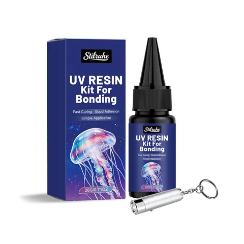 Stilruhe Kit Resina UV Transparente Curado Rápido Sin Olor Pegamento de Resina UV Con Mini Linterna UV para Fabricación de Joyas DIY