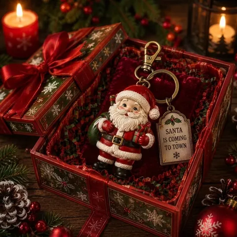 Christmas Character Resin Keychain Gift Box Santa Claus Snowman Gingerbread Man Reindeer Hanging Pendant For Xmas Gift
