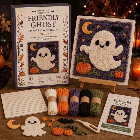DIY Halloween 3D Fabric Weaving Kit No Sewing Punch Needle Pumpkin Ghost Craft Set Festival Home Decoration Gift For Kids