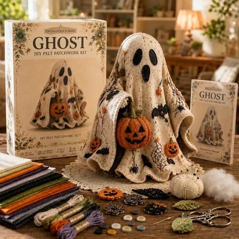 Kit Patchwork Fai da Te in Feltro di Halloween per Principianti Kit Ricamo Fantasma Zucca Fatto a Mano Regalo Decorativo