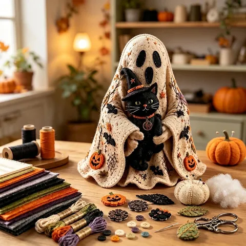 Kit Patchwork Fai da Te in Feltro di Halloween per Principianti Kit Ricamo Fantasma Zucca Fatto a Mano Regalo Decorativo