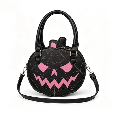 Halloween Pumpkin Handbag Vintage PU Leather Jack-O-Lantern Crossbody Bag for Women Festive Party Tote Accessory