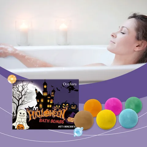 OCEAURA Halloween Badebomben Set Mit 6 Farben Natürliche Ätherische Öle Feuchtigkeitsspendende Badeballen Festliches Geschenk