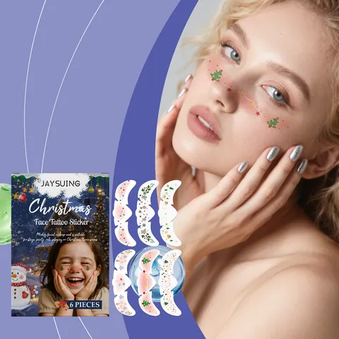 Christmas Face Tattoo Stickers Water Transfer Paper Glitter Snowflake Star Patterns Festive Face Makeup Decor Stickers