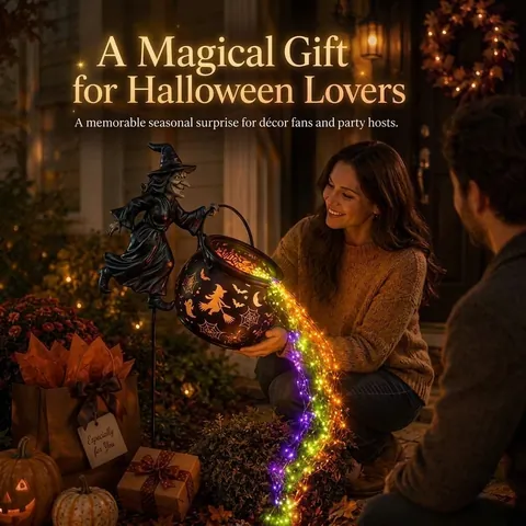 Halloween Witch Garden Stake Light Iron Silhouette Outdoor Decoration With Multicolor LED Copper Wire Lights For Yard Lawn Patio Ornament