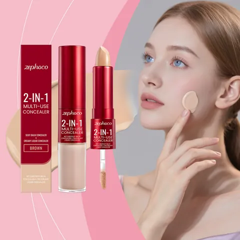 Zephoco 2-In-1 Double Ended Concealer Stick And Liquid Dual Ended Face Contouring Makeup Hydrating Natural Finish Waterproof Long Lasting Blemish Cover Up For Women