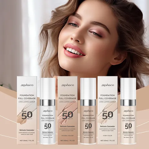 ZEPHOCO Flawless Liquid Foundation Waterproof Long Lasting Full Coverage SPF 50 PA+++ Moisturizing Face Base Makeup For Women