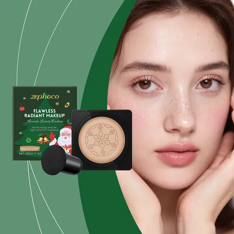 Zephoco Avocado Beauty Cushion Foundation Corrector Hidratante de Larga Duración Air Cushion BB Cream Con Mushroom Puff Set de Regalo de Navidad