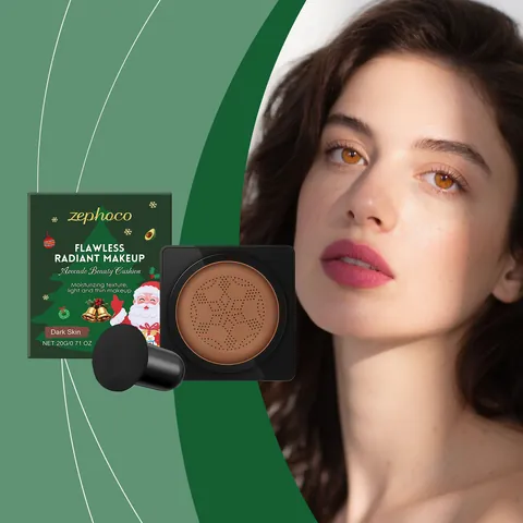 Zephoco Avocado Beauty Cushion Foundation Piel Oscura Terciopelo Corrector Maquillaje Hidratante Con Esponja de Champiñón Edición Navidad