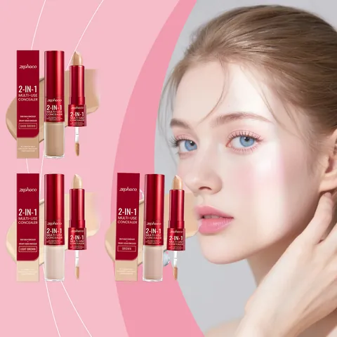 Zephoco Dual Ended Concealer Liquid And Stick Makeup Natural Finish Long Lasting Face Contour Highlighter Beauty Tool