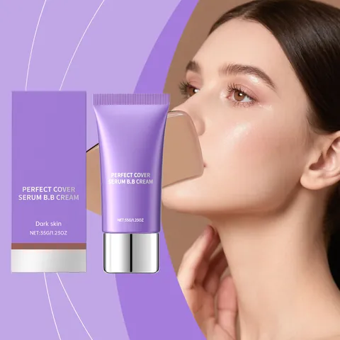 Perfect Cover Moisturizing Serum BB Cream Dark Skin Tone Matte Finish Long Lasting Concealer For Oily And Dry Skin Purple Tube