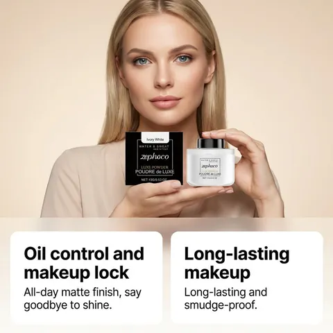 Zephoco Matte Setting Powder Waterproof Sweat Resistant Oil Control Long Lasting Luxe Loose Powder Ivory White Women Makeup